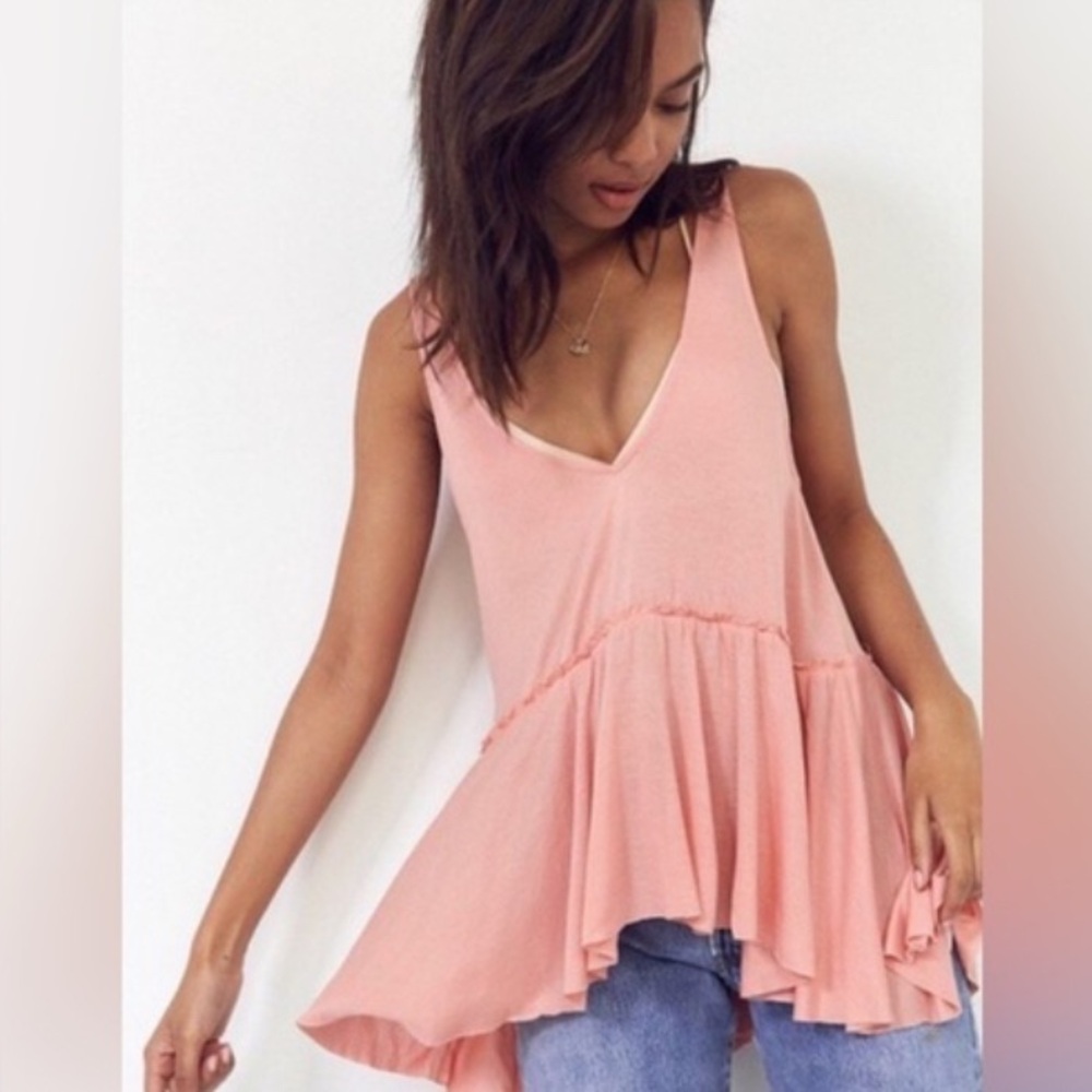 Kimchi Blue Coral/Peach Tank Top Asymmetrical draped Urban Outfitters M peplum